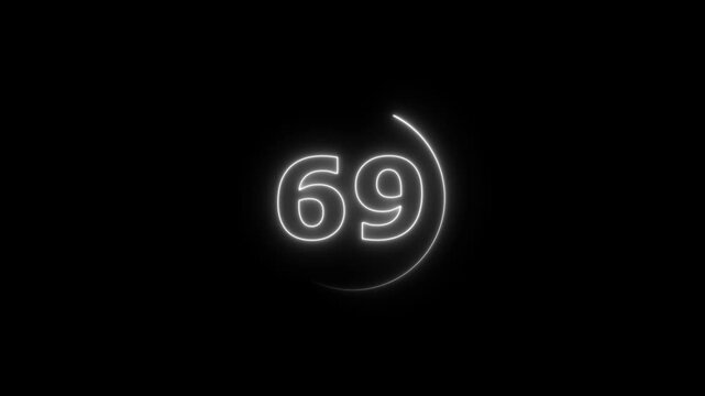 Neon bright glowing countdown timer from 75 to 0 seconds. Neon glowing countdown timer 75 second animation. Neon Countdown on black background. Neon bright glowing countdown timer