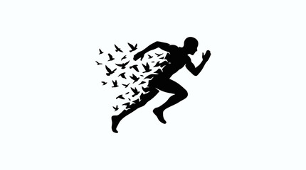 Obraz premium Silhouette of a man running with birds flying out.