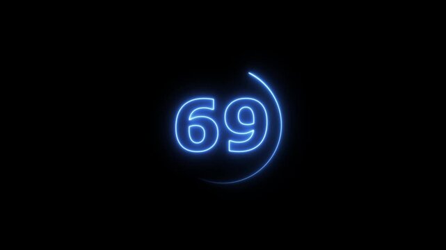 Neon bright glowing countdown timer from 75 to 0 seconds. Neon glowing countdown timer 75 second animation. Neon Countdown on black background. Neon bright glowing countdown timer