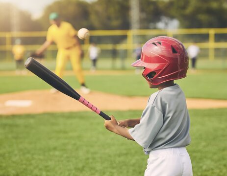 Young Baseball Player Ready to Bat During a Game on the Field.