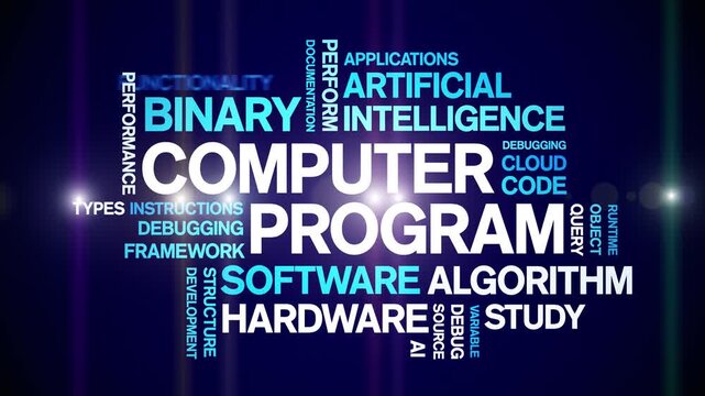 Computer Program animated word cloud-text design animation tag kinetic typography seamless loop.