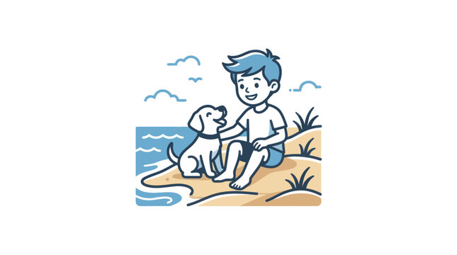 Boy sitting with a dog.