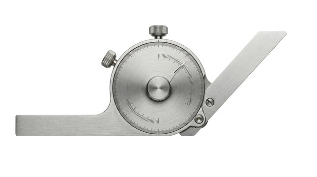 Precision stainless steel bevel protractor with adjustable blade and circular dial for accurate angle measurement on white background