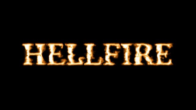 A glowing golden text effect spelling HELLFIRE with fiery flame texture on a black background for dark and horror themes