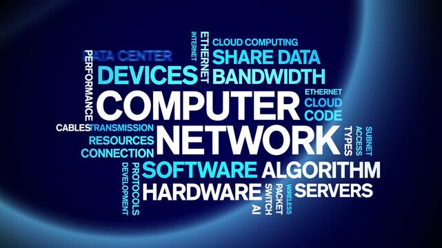 Computer Network animated word cloud-text design animation tag kinetic typography seamless loop.