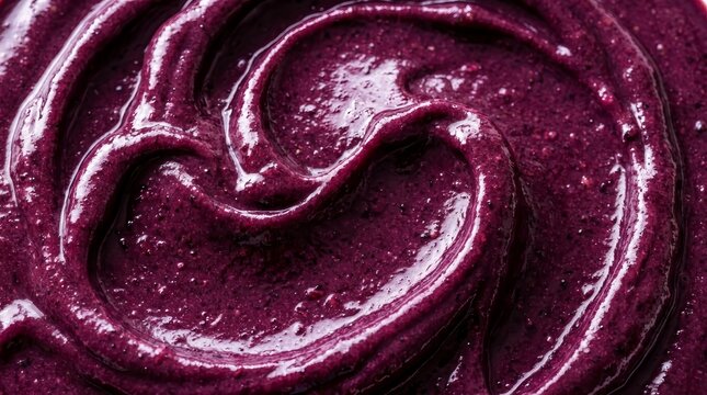 Macro view of creamy Brazilian acai smoothie texture.