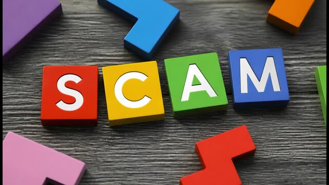scam - word on wooden color cubes
