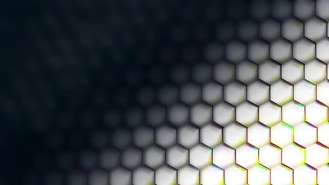 Abstract background featuring a repeating hexagonal pattern with a soft gradient and light effects.