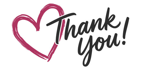 Handwritten thank you text with pink heart symbol for business customer appreciation greeting card or wedding note © huzaifa