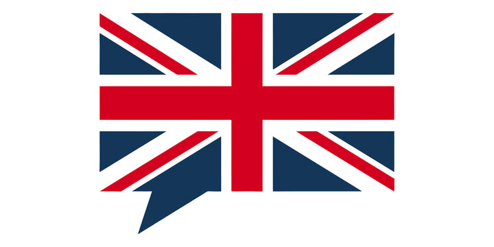 English language speech bubble with United Kingdom flag for learning British English and communication concept