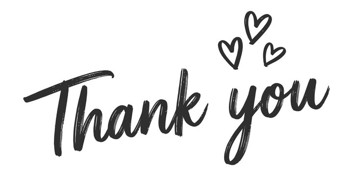 Thank you hand drawn lettering text with cute small hearts for greeting card and gratitude design