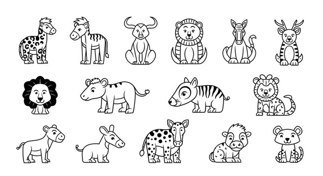 Cute cartoon animals in a fun illustration set