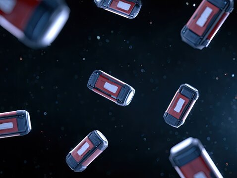 Computer memory modules floating in space with digital background
