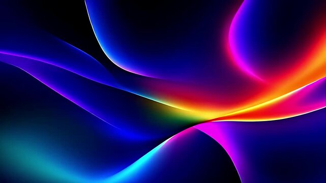 Abstract background with flowing neon light waves in vibrant purple orange and blue colors.