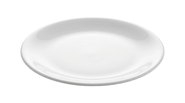 Clean white ceramic plate isolated on transparent background