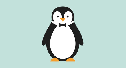 Naklejka premium Cute penguin character wearing formal black bow tie.