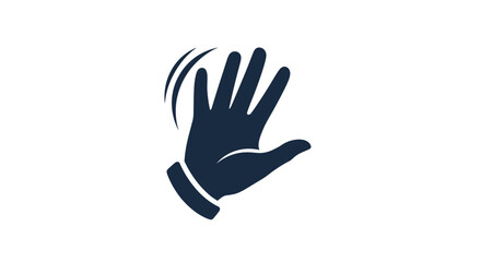 Obraz premium Dark blue waving hand icon with motion lines.