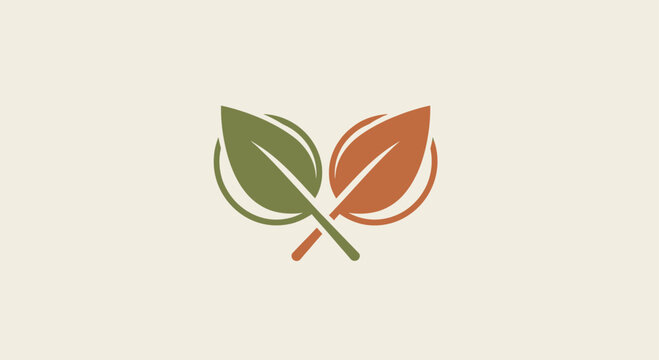 Crossed green and orange stylized leaves logo.