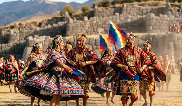 Energetic dancers showcasing traditional Andean culture during Peru's iconic Inti Raymi celebration