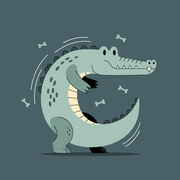 Crocodile dancing with dog bones
