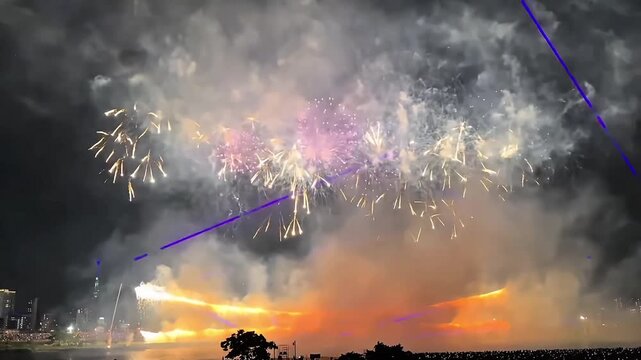 Spectacular Grand Fireworks and Laser Light Show at Night