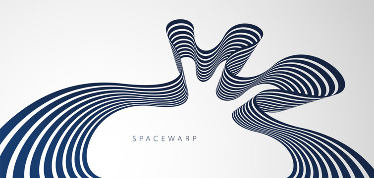 Lines in perspective look like bent ribbon graphic design, vector abstract background with curved stripes in distorted perspective, futuristic surreal op art.