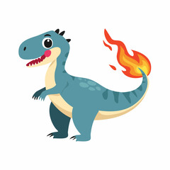 Naklejka premium Cute Blue Dinosaur with Fiery Tail