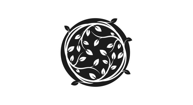 Circular vine and leaf botanical ornament.