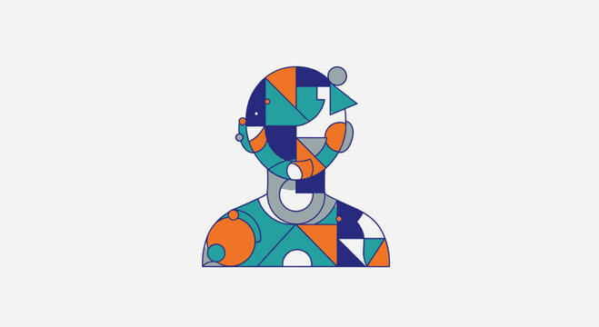 Colorful geometric abstract human head and shoulders icon.