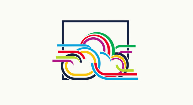 Colorful intertwined pipe lines forming a cloud network icon.