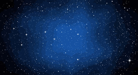 Fototapeta premium Deep blue starry night sky vector, cosmic galaxy background with glowing stars and nebula, celestial outer space atmosphere for cinematic backdrops