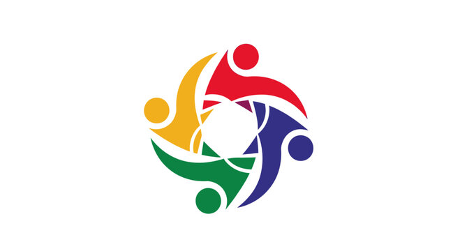 Colorful community logo featuring abstract people in a circle.