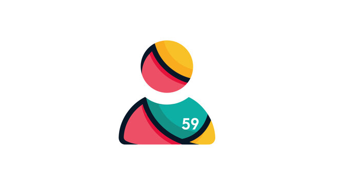 Colorful circular person icon with number 59 and geometric blocks.