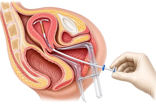 IUD Insertion Cross Section &ndash; Female Pelvic Anatomy Medical Illustration