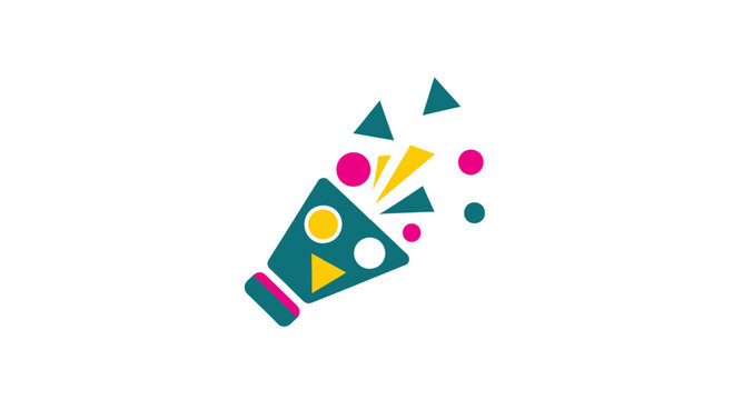Colorful confetti party popper celebratory icon