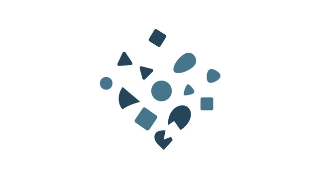 Cluster of abstract blue geometric fragments and shapes.
