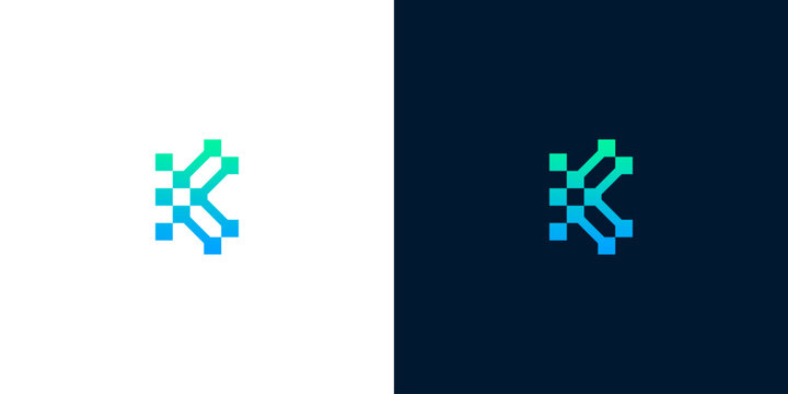 Modern Letter K Tech Logo Design Template with Digital Network Connection Concept