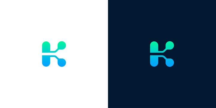 Minimalist Letter K Technology Logo Concept with Gradient Dots and Circuitry Elements