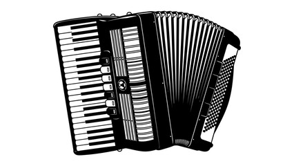 Accordion Musical Instrument: A detailed illustration of a black accordion, a portable musical instrument with a keyboard and bellows, showcasing its complex design and potential for music creation. © mahmuda428