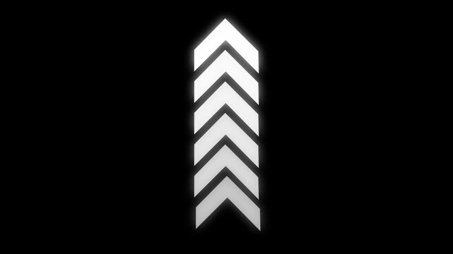 Up-direction white arrow loop animation. Animated arrows for the overlay  video layer on  black background.4k video.