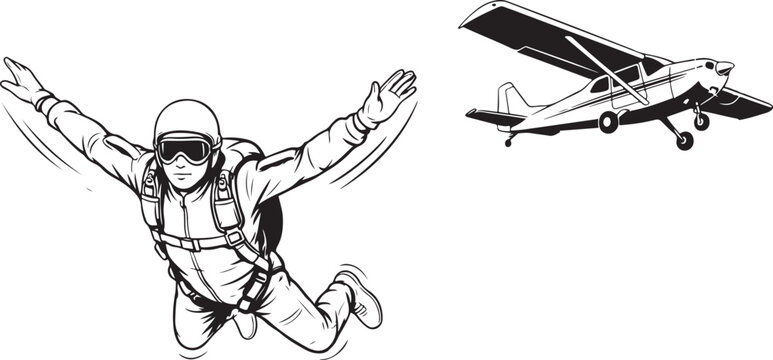 Skydiver jumping from small plane mid flight