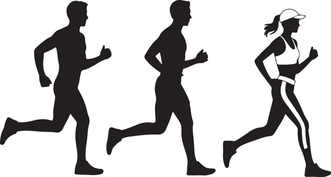 Three runners jogging in silhouette style