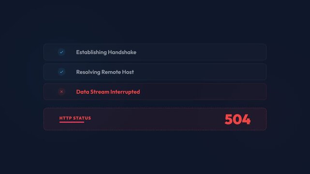 Dynamic UI Animation of Network Connection Failure with Error Messages and Status Codes, symbolizing digital communication breakdown, data transfer issues, and system errors