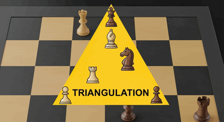 Chess board with triangulation strategy graphic overlay. © Akil
