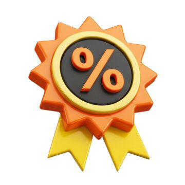 3D Render of Orange Percent Sign Badge