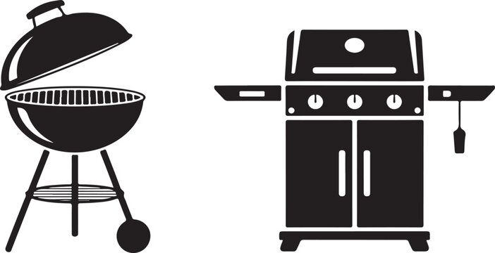 Black grill and barbecue set illustration