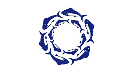 Circular blue school of fish design. © Akil