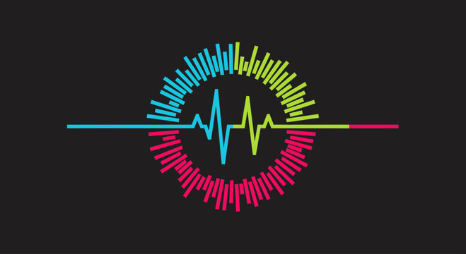 Circular audio waveform with heartbeat line pulse.