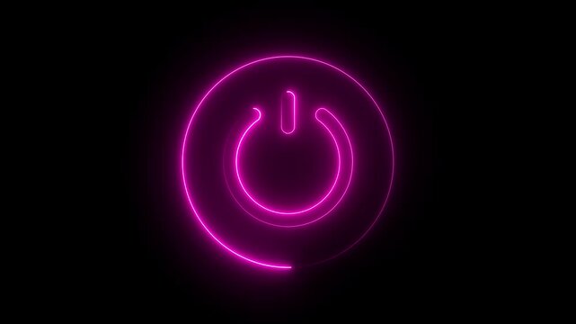 Neon power reset button sign animation Neon glowing power button icon animated.
