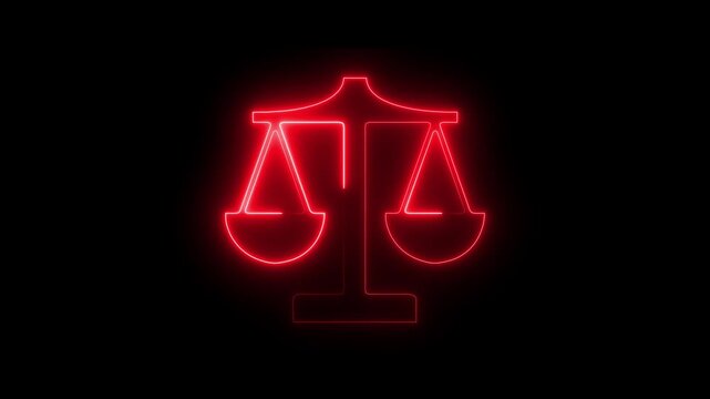 Glowing neon balance scale icon concept. law animation transition masks animation.